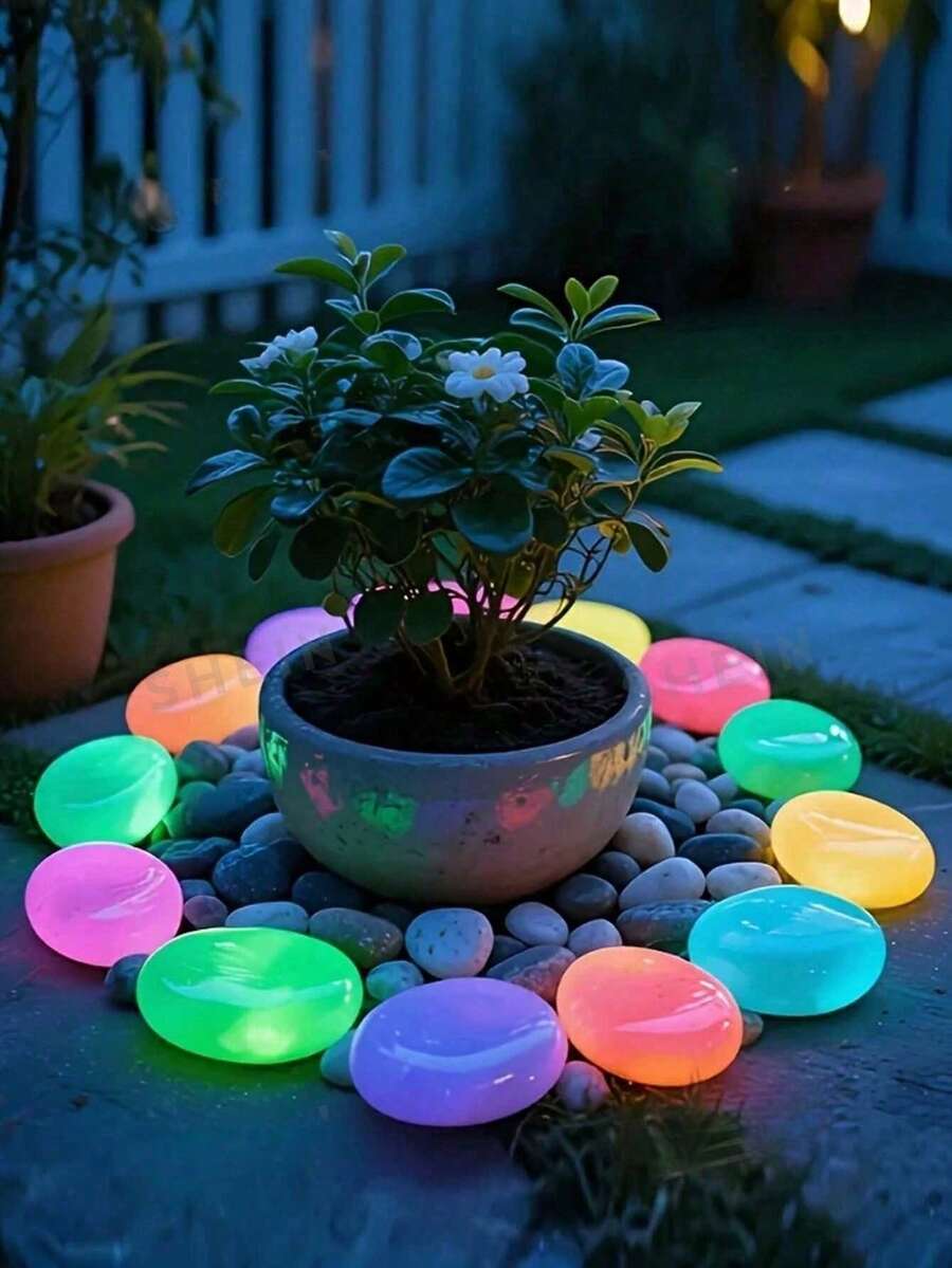 4000 piezas/Set Piedras que brillan en la oscuridad, piedras luminosas para jardín, acuario, decoración de senderos, adecuadas para jardín, césped, patio, hogar, exterior, jardín de hadas, decoración de Navidad/Día del Padre/Halloween