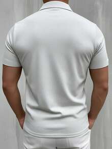 GRDR Men's Summer Polo Collar Half Zip Short Sleeve T-Shirt, Suitable For Outdoor, Vacation And Casual Wear - Light Grey - View 9