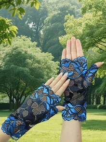 Spitzenhandschuhe für Frauen, atmungsaktive dünne Halbfingerhandschuhe, sommerliche Mode kurze fingerlose Touchscreen-Handschuhe, Hohldesign zum Abdecken von Narben, geeignet zum Teetauchen - Einheitsgröße - Übersicht 9