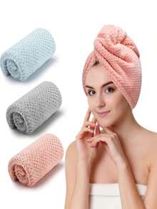 1pc Coral Fleece Simple Solid Color Pineapple Texture Hair Drying Towel, Absorb Water For Long/Short Hair - Multicolor - View 5