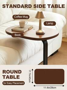 Adjustable Side Table, C Shaped End Table, Bedside Table With Small Spaces, Sofa Table With Metal Frame, Small Side Table For Couch, C Shaped Tray Table Side Table For Living Room Bedroom Corners And Office Dorm Room Decor Modern Style, Walnut Brown Color - Walnut Brown - View 8