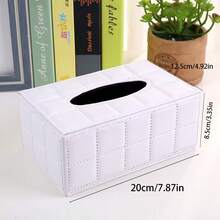 Large Rectangular White Grid Pattern Paper Towel Box, Black Bottom PU Leather Tissue Holder - White - View 3