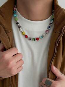 1pc Bohemian Style Colorful & Faux Pearl Beaded Necklace, Luxurious & Elegant Vacation, Party, Casual, Street Style, Wedding, Couples, Hiphop, Festivals, Birthdays, Versatile Beaded Necklace (Beads Color Random) - 項鍊 - 查看 5