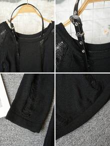 New Arrival Spring/Summer Slouchy Knit Sweater, Unique Design Fitted Hollow Out Cover Up For Women - Black - View 6