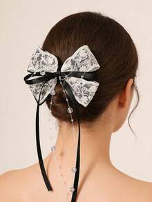 Fashionable, Cute & Elegant Bow Hair Clips, Suitable For Parties, Graduations, Daily Wear, Versatile Bow Design - Black and White - View 2