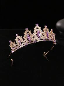 1件优雅合金皇冠，适合新娘、女士婚礼、派对、生日、公主装扮配饰 - 紫色 - 查看 4