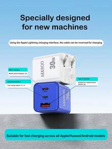 适用于苹果反向PD 30W充电器，氮化硅三端口充电头，可折叠快充头 - 美規A型插(110-127V) - 查看 7