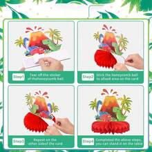 Dinosaur Themed Birthday Party Decorations Cute Dinosaur Bunting Honeycomb Table Centerpieces Supplies For Kids' Birthday / Baby Shower Parties - Multicolor - View 8