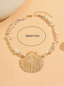1pc Asymmetrical Beaded Alloy Large Shell Pendant Necklace, Unique Design Vacation Style Necklace Suitable For Daily Wear, Vacation, Party And Date, Chain Length Customizable - Multicolor - View 4