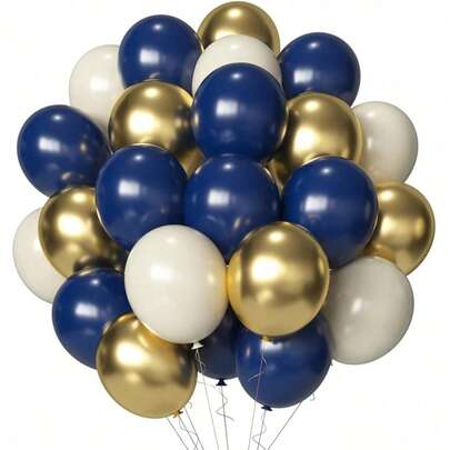 15/30pcs Blue & Gold Balloons Set, 10 Inch Latex Balloons Suitable For Wedding, Graduation, Anniversary, Birthday Decorations, Bridal Shower