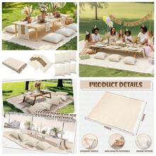 Extra Large Outdoor Boho Picnic Blanket 91'' X 71'' Beige White Table Runner 6 Throw Pillow Cover Woven Cotton Yarn Oversize Beach Blanket Washable For Picnic Camp Wedding - Beige White - 查看 2