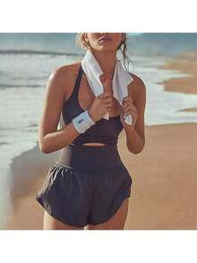 Women's Summer Romper Halter Sleeveless Running On-Esie Athletic Padded Bras One Piece Outfits Exercise Jumpsuits - Black - View 5