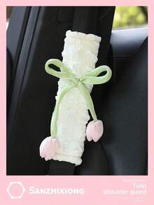 Tulip Flower Car Seatbelt Shoulder Pad Cover, Car Belt Protector, Universal All Seasons,Car Accessories Women - 粉紅色 2 件裝 - 查看 3