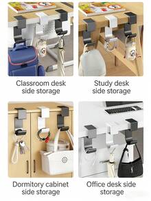 5 Types Detachable Student/Office Desk Hanging Hooks, Desktop Storage Rack - Multicolor - View 5