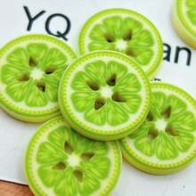 10颗可爱绿色柠檬片图案纽扣，DIY手工材料，14毫米，可爱风格，针织、缝纫用品，树脂材质，适用于DIY服装、包包、家居装饰 - 青檸 - 查看 2