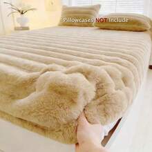 1Pcs Ultra-Soft Faux Rabbit Fur Fitted Sheet, Plush Fluffy Warm Deep Pocket Bed Cover, Machine Washable Solid Grey Mattress Protector, Twin/Full/Queen/King Size - 駝色 - 查看 8