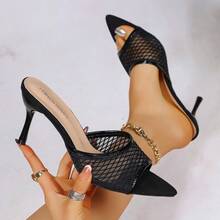 Giày cao gót lưới màu đen dành cho nữ, mẫu thời trang hè 2026 mới, đa năng, phù hợp đi làm, dự tiệc, sandal mùa hè. - Lưới đánh cá màu đen - Xem 3