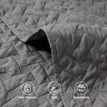 2/3Pcs Quilted Summer Quilt Set, Solid Grey Lightweight Bedspread Coverlet, Soft Breathable Air Conditioned Quilt, Machine Washable Bedding Set For All Season, Twin/Full/Queen/King Size - 深灰色 - 查看 6