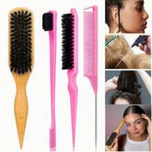 Set de 4 cepillos de pelo suaves | Peine con bordes de nailon y cepillo para peinado, adecuado para coletas y moños elegantes, cabello liso y fino, apto para tipo de cabello normal, unisex adulto - Multicolor - Ver 7