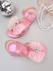 2026 New Girls Butterfly Sandals, Summer Princess Style Pink Rhinestone Open Toe Hook And Loop Shoes - Pink - View 4
