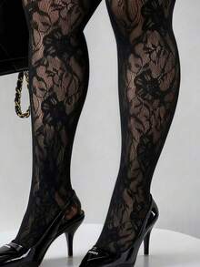 Women's Black Sunflower Sexy Fashion Fishnet Stockings, Knitted High-Elasticity Gothic Leggings, Perfect For Parties And Street Entertainment. - Multicolor - View 2