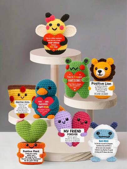 1pc Handmade Crocheted Desktop Decor, Cute Sci-Fi Handcraft Animal & Plant Figurine, Lovely Gift For Best Friend, Birthday, Girlfriend, Mom, Grandma, Coworker, Family, Ideal For Positive Vibes, Party, Mother's Day, Father's Day, Thanksgiving, Plush Doll, Room Decor, Small Gift, Souvenir