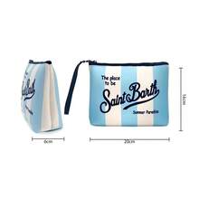 All-In-One Travel Toiletry Bag, S-Saint B-Barth Material, Portable Striped Toiletry Bag, Cosmetic Bag, Handbag, Cosmetic Bag, Waterproof Travel Bag, Travel Organizer With Zipper, Lightweight Makeup Case, Unisex Travel Gift. - 西瓜粉 - 查看 4