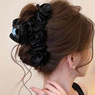 1pc Premium Satin Large Pleated Hair Clip, Suitable For Thick Hair, Occipital Hair Accessory, Autumn Accessory, Women's Outfit Accessory, Women's Daily Hair Accessory