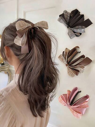 1 pièce Pince à cheveux banane à nœud multicouche, convient pour un port quotidien, accessoire capillaire, fournitures scolaires, élégant, style campus, couvre-chef, décoration de cheveux pour femmes, pinces à cheveux