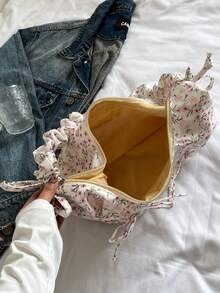 Esta nova bolsa de ombro/transversal de 1 peça apresenta um design de laço e um estampado floral. É casual, simples e estilosa, com fechamento por cordão e alça de ombro ajustável. Perfeita para passeios diários e férias, ela comporta facilmente seus itens essenciais. Uma peça versátil e um favorito da moda, ela se adapta a vários estilos e ocasiões com excepcional versatilidade. - Multicolorido - Visão 9