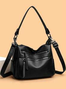 女士奢华斜挎包 新款高品质柔软皮革手提包 钱包 设计师休闲单肩邮差包 - 黑色 - 查看 2