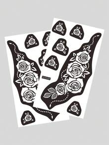 2pcs Hand Tattoo Stencil Templates With Floral Patterns - Black - View 5