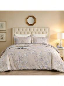 2/3 件套白色梅花印花被套，香槟金底色，简约美学设计，柔软奢华的高品质轻盈超细纤维床品，低致敏性，透气性好，适合春、夏、秋、冬四季使用。 - 香檳色 - 查看 12