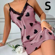 10pcs/Set Valentine's Day Gift For Women, Summer Sleeveless Lace Trim Heart Print Camisole Nightgown, Soft Breathable Ice Silk Mini Slip Dress, Casual Sleepwear, Romantic Nightwear - Multicolor - View 19