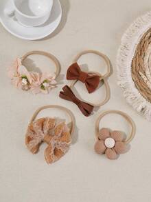 5件套女婴雪纺花朵蝴蝶结发箍，适合日常佩戴（不含纸卡） - 彩色 - 查看 5