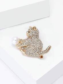 Cute Rhinestone Cat Brooches - Fashion Animal Pins For Women Unisex Casual Party Jewelry Accessories / Friends Gifts Badges Decoration - Cat - View 5
