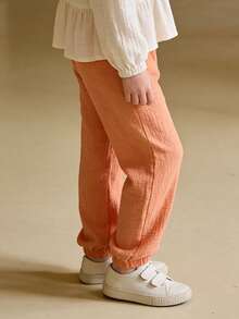 3pcs Girls' Solid Color Bubble Hem Pants, Soft & Comfortable Minimalist All-Match Versatile, Suitable For Spring, Summer, Autumn - Multicolor - View 8
