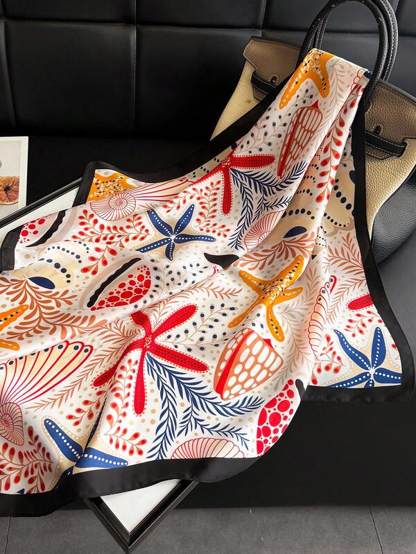 1pc Women's Elegant Vintage Printed Thin Style Satin Square Faux Silk Scarf,Boho Vintage Casual Women's Neck Scarf,Shawl,Light And Thin Comfortable Women's Bandana,For Daily Wear And Outing In Spring And Summer