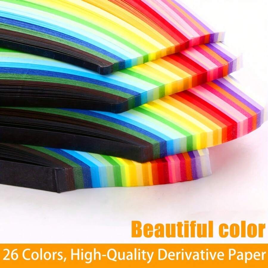 一套260条衍纸条，优质纸质，26种彩虹渐变色，尺寸39厘米*0.5厘米，柔韧易卷，是DIY工艺品、装饰画和手工艺品的理想之选，也适用于课堂教学、婚礼派对和节日装饰。 - 彩色 - 查看 1