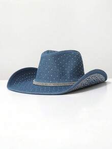1 buc. Pălărie de jazz Western Cowboy pentru femei, din piele întoarsă, cu strasuri, încrustații metalice, stil boem, potrivită pentru festivaluri de muzică, evenimente tematice Western Cowboy, petreceri vintage, cosplay, petreceri la costume, zile de naștere, spectacole pe scenă, toate anotimpurile, cu bandă decorativă detașabilă - pălărie de sus - Vizualizare 8