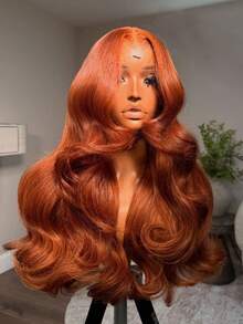 250% Density Ginger Orange 13x4 Lace Front Wigs Human Hair Pre Plucked With Baby Hair 350 Color Body Wave HD Transparent Lace Front Human Hair Wigs For Women Ear To Ear Long Hairline - S350 - 查看 2
