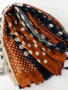 Women's Retro French Polka Dot Patchwork Contrast Color Scarf, Fringed Shawl Wrap, Versatile For Vacation - Rust - View 4