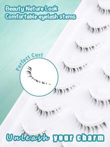 10 Pairs Cartoon-Style Natural Lengthening Lower Lashes, Delicate Makeup, Versatile False Eyelashes - Black - View 7