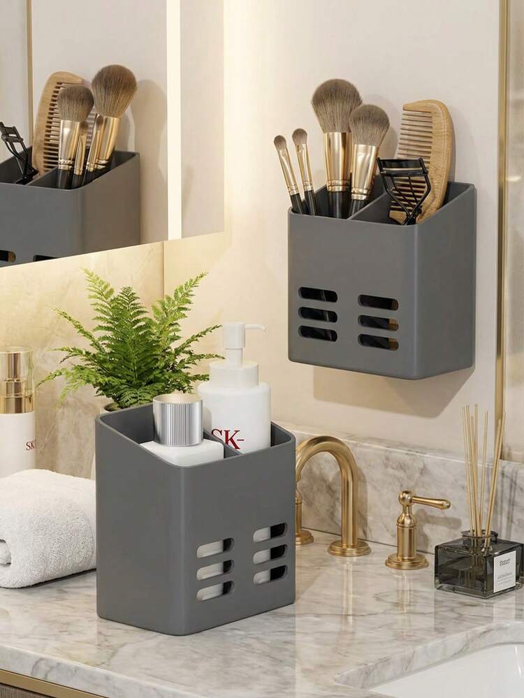 1pc Wall Mounted Storage Basket, Bathroom Cosmetic Organizer Rack, Toothpaste Toothbrush Comb Storage Basket - View 1