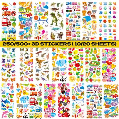 250/500pcs Diverse Design Stickers, Including 3D Options, Letters, Numbers, Butterflies, Fish, Dinosaurs And More Sticker Puzzles, Stickers To Enhance Hands-On And Cognitive Abilities, Art Supplies, Adult Decorative Stickers, Decorative Sticker Puzzles - No Electricity Required, Cute Cartoon Face Stickers, Fun Themed Decorations, Handmade DIY, Art Stickers, Fun Designs, Easy Peel Adhesive, High-Quality Vinyl, Fish Shaped Stickers, Letter And Number Stickers, Crafting Hobbyists