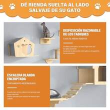 HUONIU Repisas para Gatos Pared Escalador De Gatos De Madera Estable 8 Piezas Escalador para Gato con Casa para Gatos Puente Árbol Escalones Y Rascador para Paredes Pequeñas y Grandes - como en la foto - Ver 5