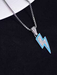 1件男士全镶钻闪电吊坠项链，简约时尚设计，适合俱乐部和娱乐场所佩戴。 - 勻碼 - 查看 8