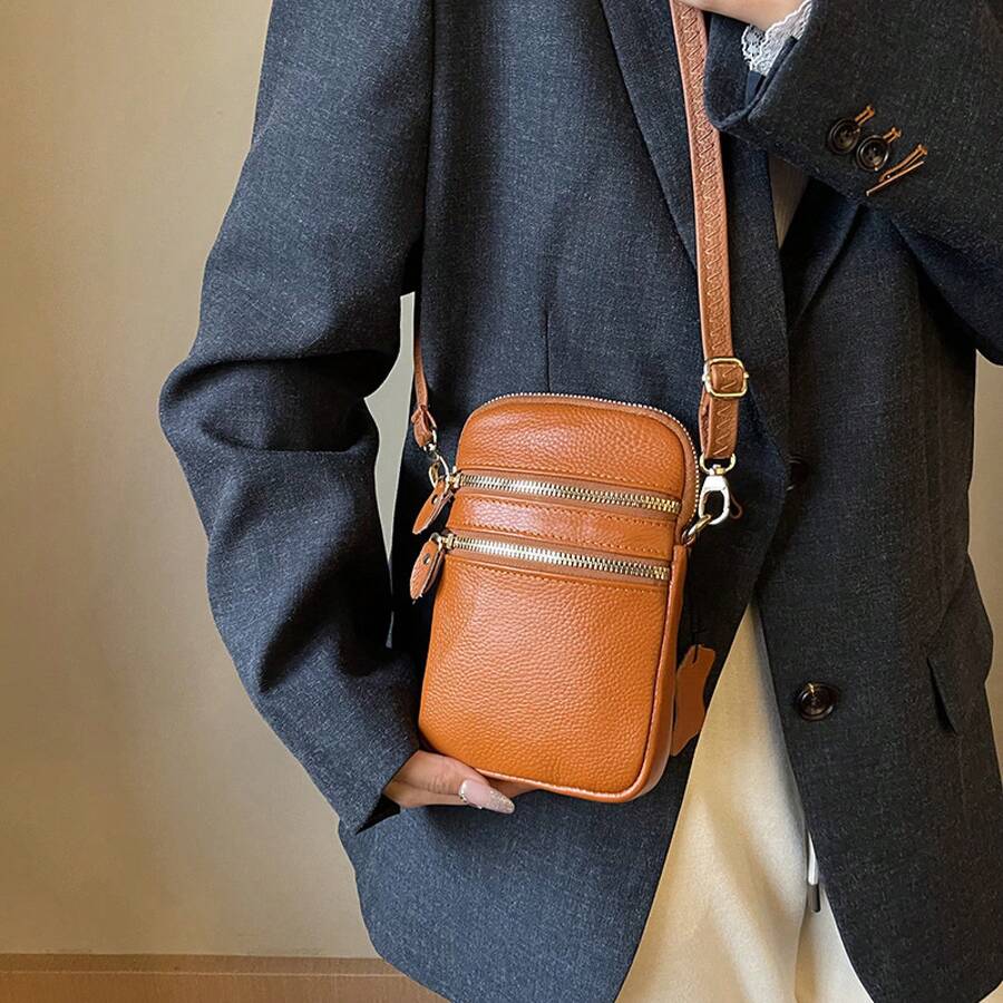 Bolso de teléfono de cuero genuino al por mayor para mujer, nuevo bolso de hombro mini de moda para mujer, bolso cruzado de cuero de vaca. - Azul vaquero - Ver 1