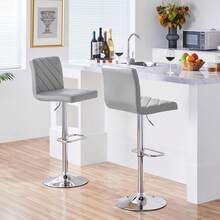 Barstools Set Of 2, Modern Height Adjustable Swivel Bar Chairs, Faux Leather Counter Stools With Backrest And Footrest - Light Grey Without Armrest - View 4
