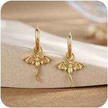 Tiny Dragon Huggie Small Hoop Earrings With Charm, Personalized Dragon 316L Surgical Steel 18k Gold Plated Dagon Drop Dangle Earrings For Women - 金色 - 查看 1